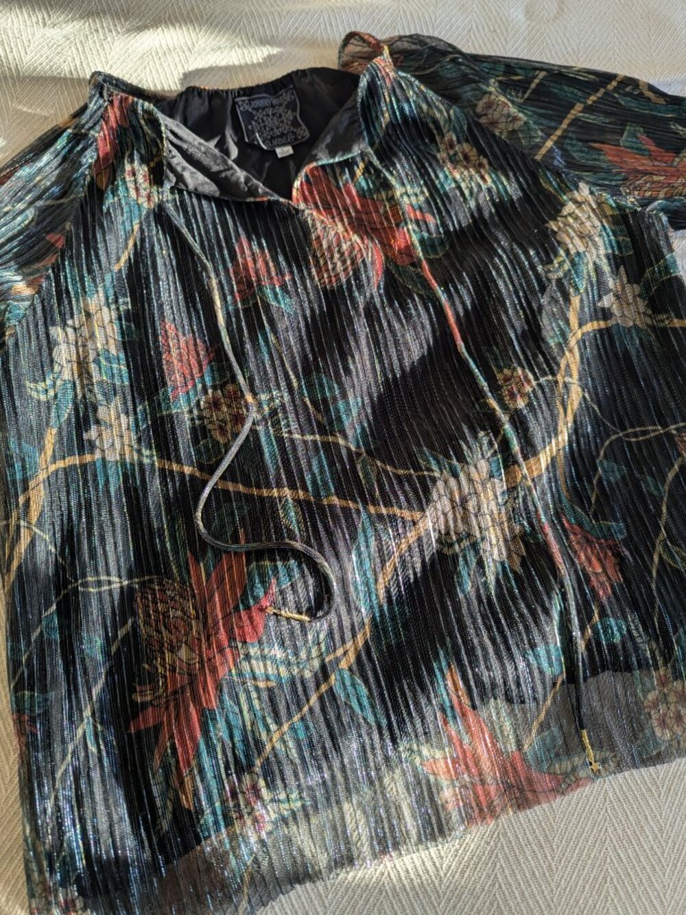 Johnny Was Size Large Love Evelina Metallic Floral Long Sleeve Boho Blouse